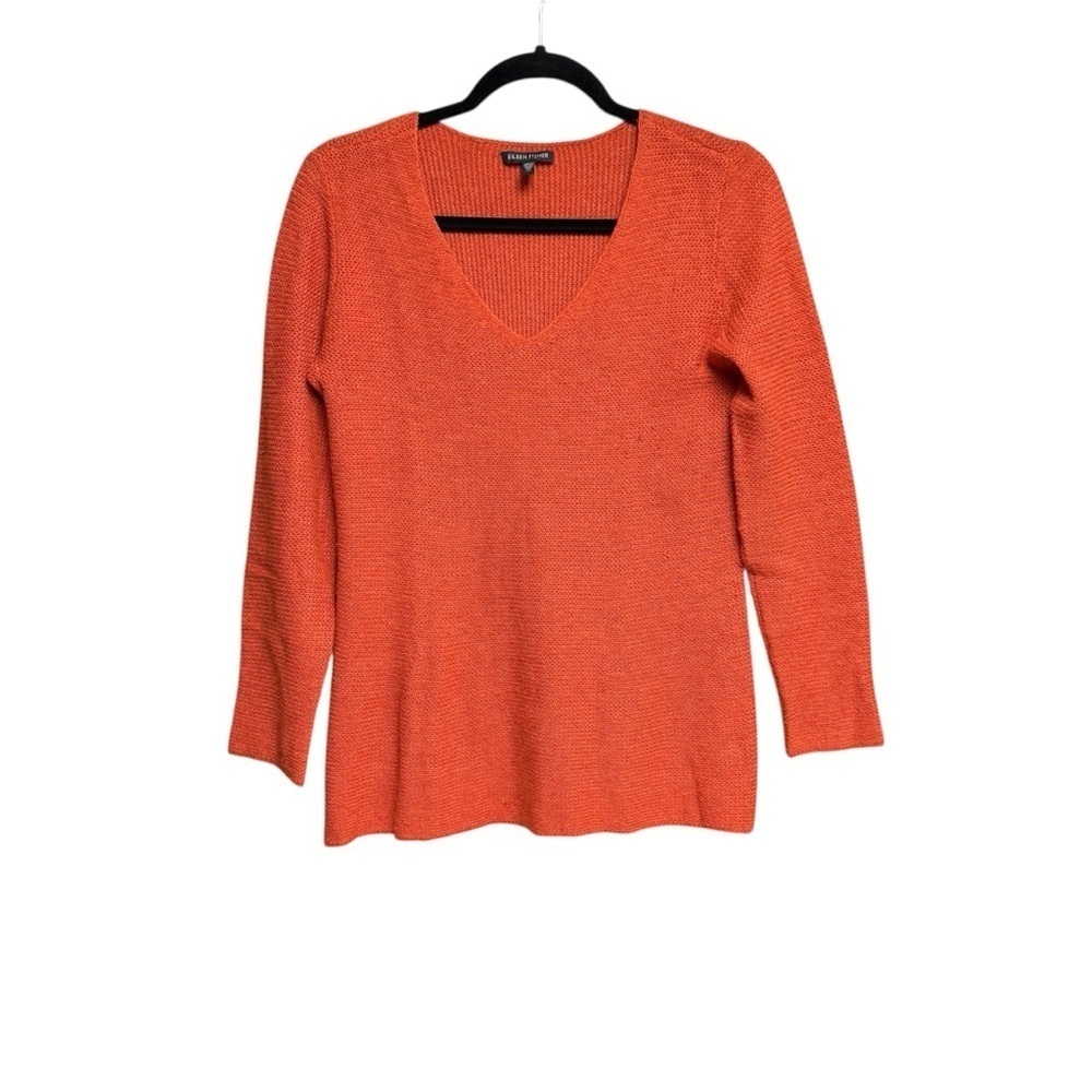 Eileen Fisher Burnt Orange Knit Sweater size XS long sleeve V neck